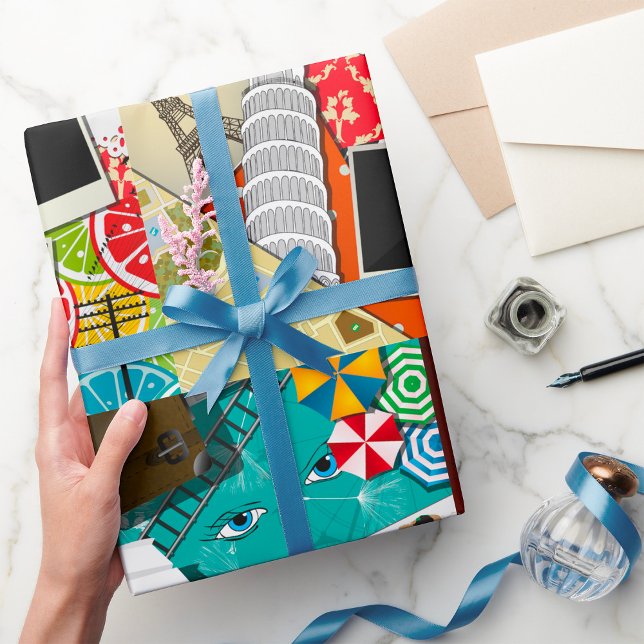 Travel Collage with Iconic Landmarks Vacation  Wrapping Paper (Creator Uploaded)
