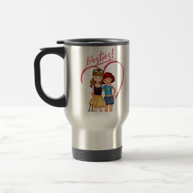 Travel/Commuter Mug, 15 oz Bestie For Girls Travel Mug (Left)