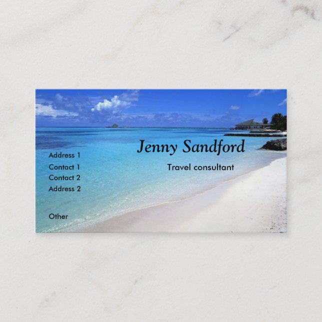 Travel consultant beach business card template (Front)