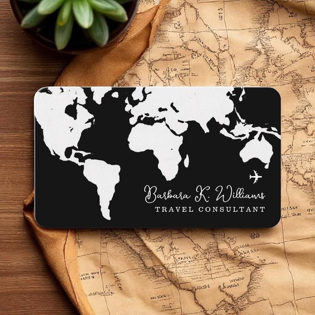 Travel Consultant World Map b&w Business Card (Creator Uploaded)