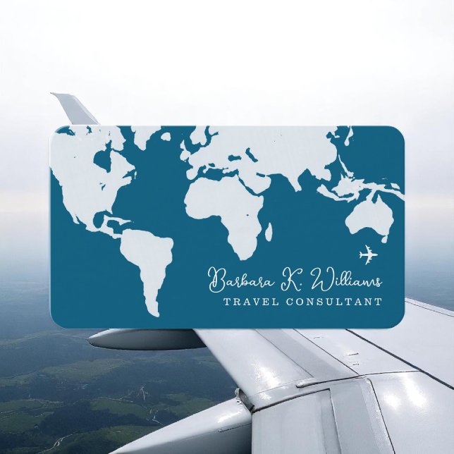 Travel Consultant worldmap blue Business Card (Creator Uploaded)