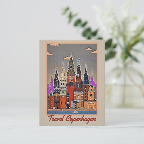 Travel Copenhagen artwork Postcard