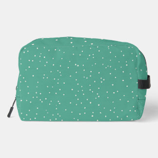 Travel cosmetic bag, green with small white dots dopp kit
