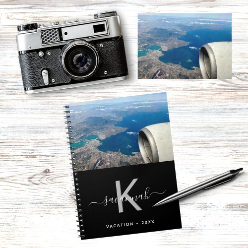 Travel custom photo black white monogram notebook