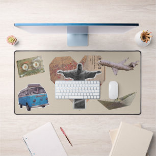 Travel Cute Collage Mixed Media Desk Mat
