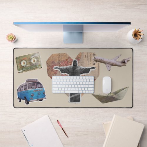 Travel Cute Collage Mixed Media Desk Mat