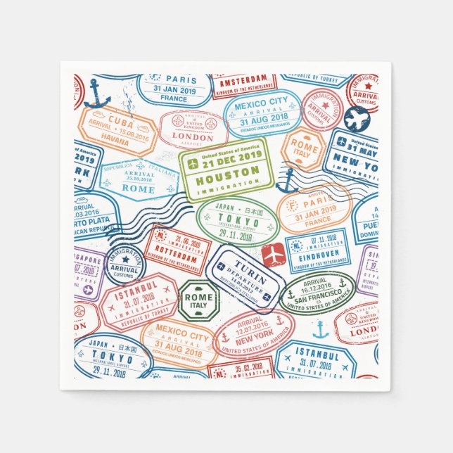 Travel design - passport stamps paper napkins (Front)