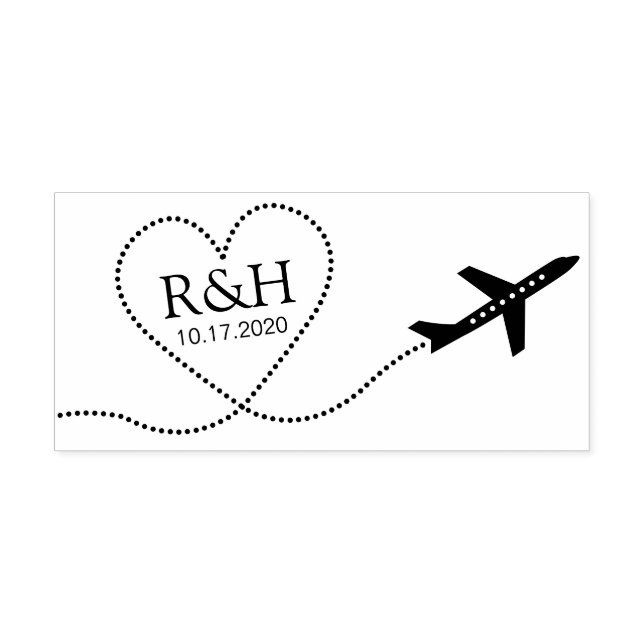 Travel Destination Wedding Airplane Heart Monogram Self-inking Stamp (Design)