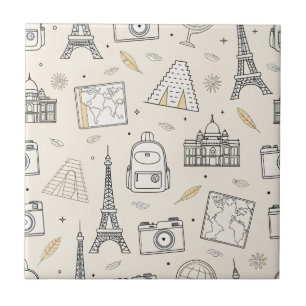 Travel Doodle Seamless Pattern Ceramic Tile