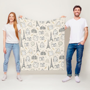 Travel Doodle Seamless Pattern Fleece Blanket