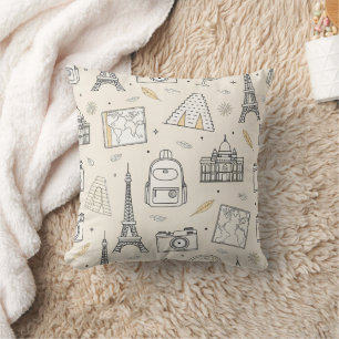 Travel Doodle Seamless Pattern Throw Pillow
