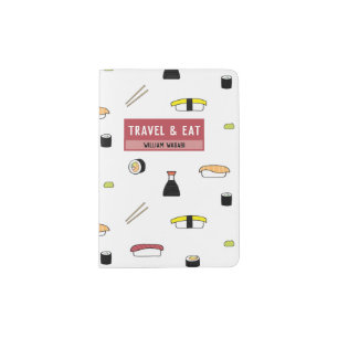 "Travel & Eat" Cute Sushi Illustrations   Japan Passport Holder