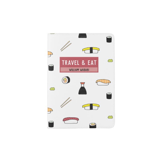 "Travel & Eat" Cute Sushi Illustrations | Japan Passport Holder (Front)
