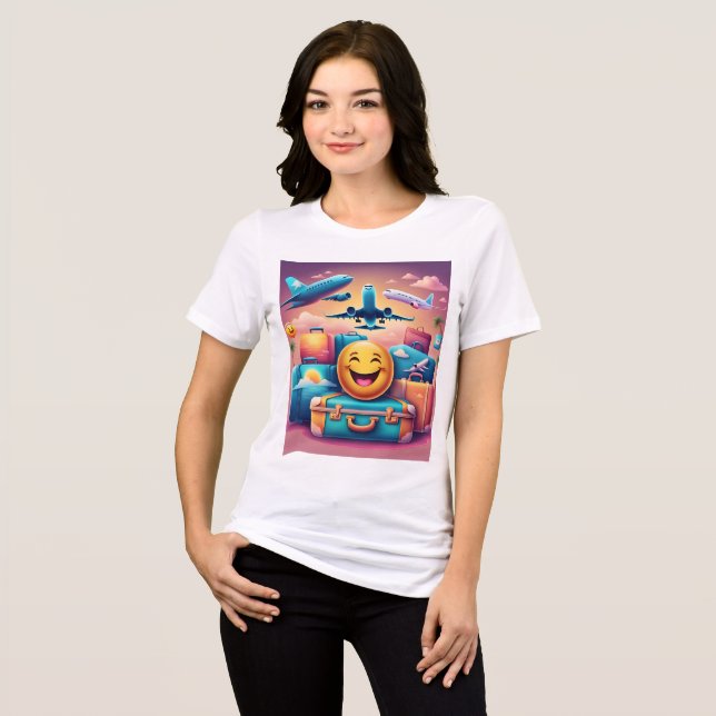  Travel Emojis Woman T-Shirt – Adventure Awaits  Tri-Blend Shirt (Front Full)