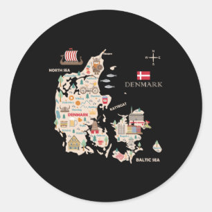 Travel Europe Denmark Map Copenhagen Danish Family Classic Round Sticker