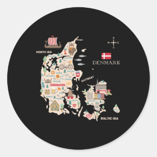 Travel Europe Denmark Map Copenhagen Danish Family Classic Round Sticker