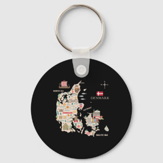 Travel Europe Denmark Map Copenhagen Danish Family Keychain
