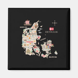 Travel Europe Denmark Map Copenhagen Danish Family Magnet