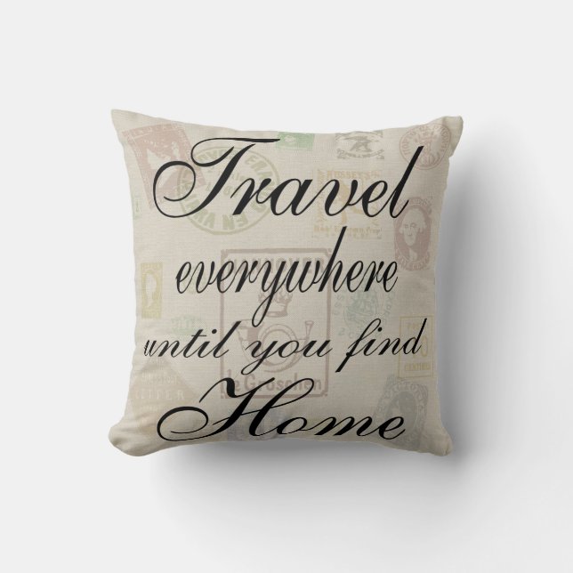 Travel Everywhere - Vintage Stamp Pillow (Front)