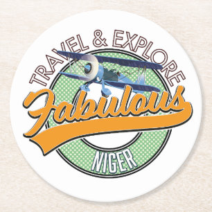 travel explore fabulous Niger logo Round Paper Coaster