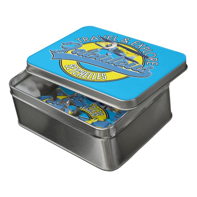 travel explore fabulous Seychelles logo Jigsaw Puzzle (Lid Open)