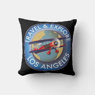 Travel explore Los Angeles logo Throw Pillow