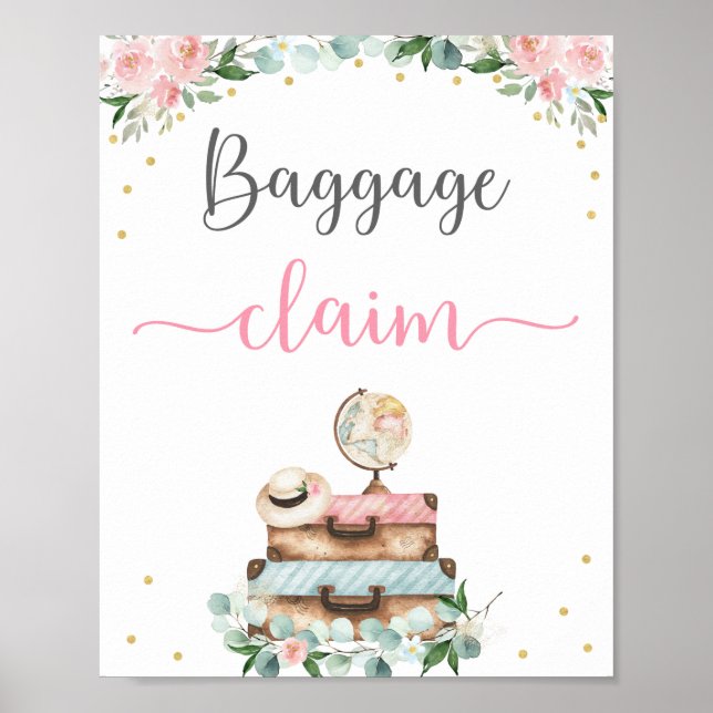 Travel Floral Bridal Shower Baggage Claim Sign (Front)