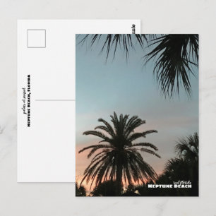 Travel   Florida - Neptune Beach Pink Sunset Palms Postcard
