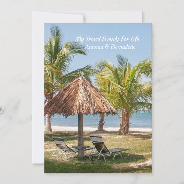 Travel Friends Beach Palm Trees Personalize Thank You Card (Front)