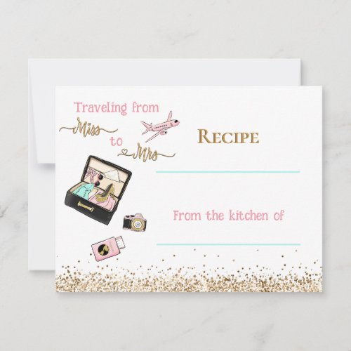 Travel From Miss to Mrs Bridal Shower Recipe Note Card