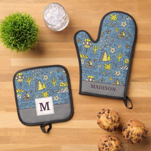 Travel Fun Oven Mitt  Pot Holder Set