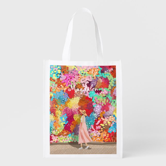 Travel girl colorful grocery bag (Front)
