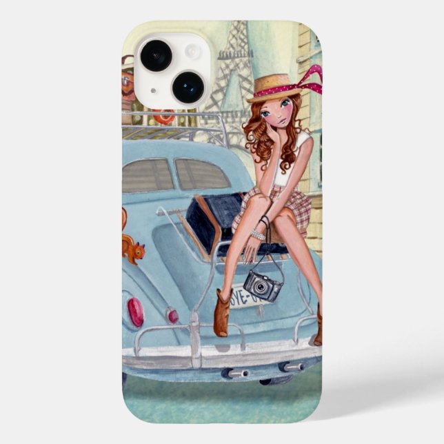 Travel Girl Paris Vintage Chic Illustration Case-Mate iPhone Case (Back)