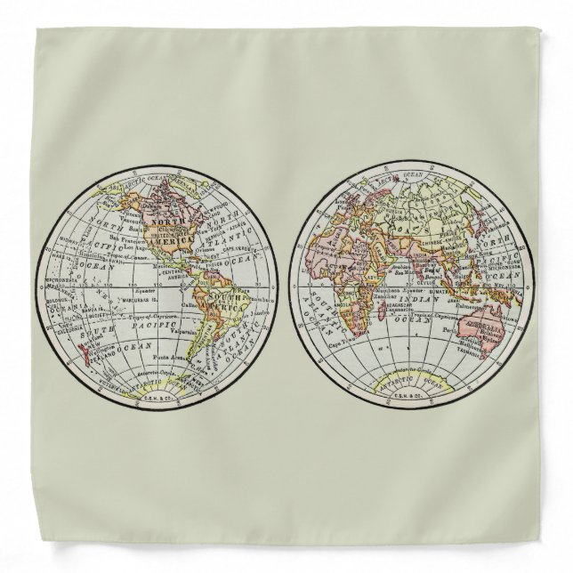 Travel Globe Map Earth 1916 World Atlas  Bandana (Front)