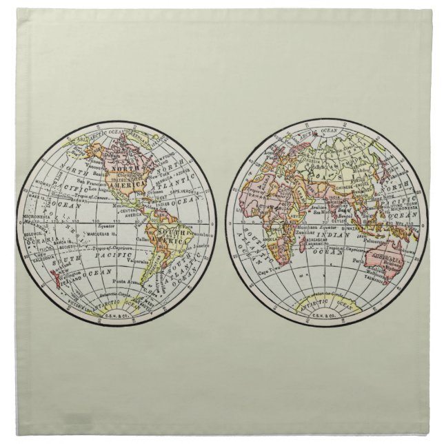 Travel Globe Map Earth 1916 World Atlas  Cloth Napkin (Front)