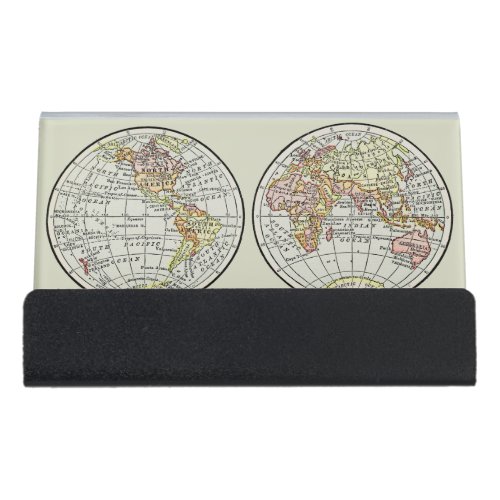 Travel Globe Map Earth 1916 World Atlas  Desk Business Card Holder