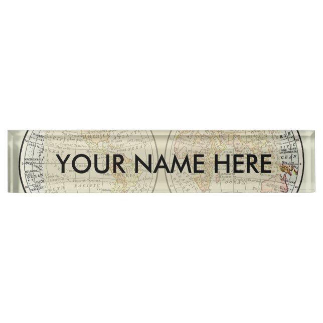 Travel Globe Map Earth 1916 World Atlas  Desk Name Plate (Front)