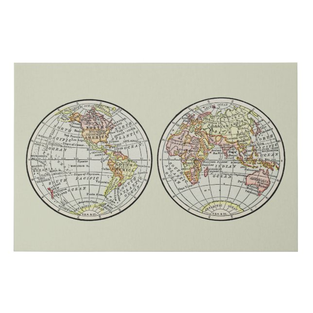 Travel Globe Map Earth 1916 World Atlas  Faux Canvas Print (Front)