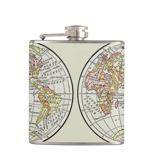 Travel Globe Map Earth 1916 World Atlas  Flask (Front)