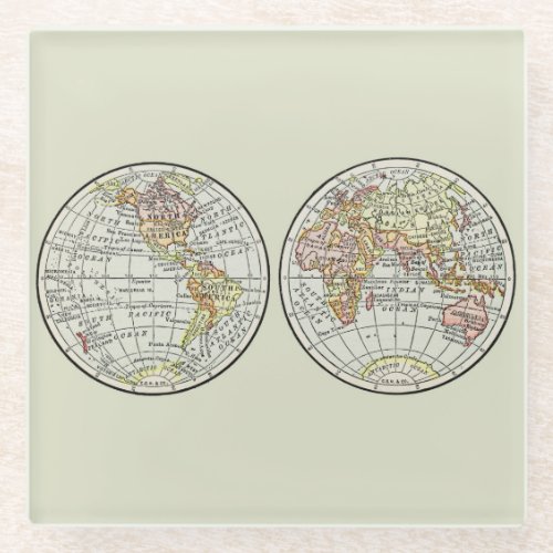 Travel Globe Map Earth 1916 World Atlas  Glass Coaster