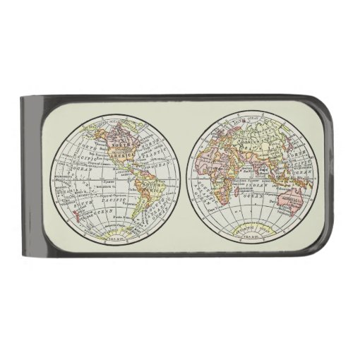 Travel Globe Map Earth 1916 World Atlas  Gunmetal Finish Money Clip
