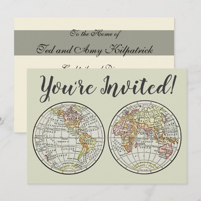 Travel Globe Map Earth 1916 World Atlas  Invitation (Front/Back)