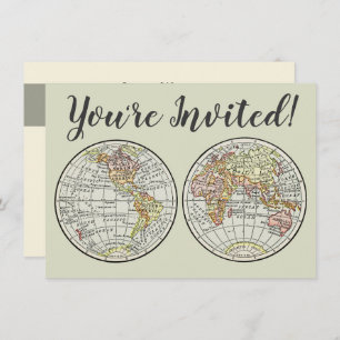 Travel Globe Map Earth 1916 World Atlas Invitation