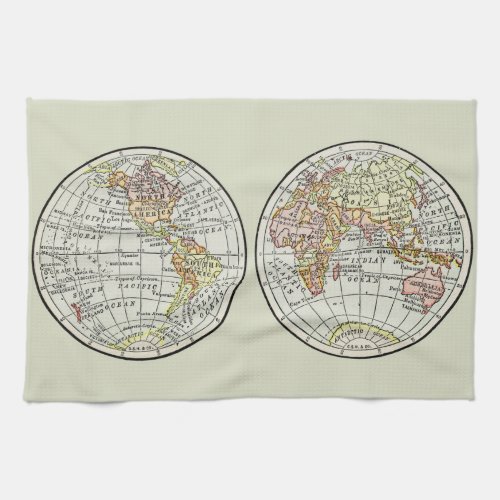 Travel Globe Map Earth 1916 World Atlas  Kitchen Towel