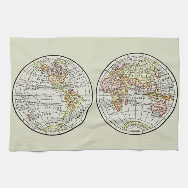 Travel Globe Map Earth 1916 World Atlas  Kitchen Towel (Horizontal)