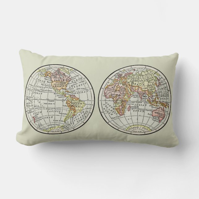 Travel Globe Map Earth 1916 World Atlas  Lumbar Pillow (Front)