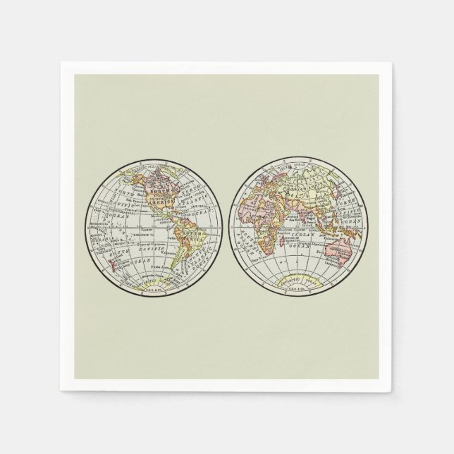 Travel Globe Map Earth 1916 World Atlas  Napkins (Front)