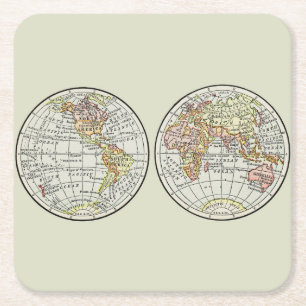 Travel Globe Map Earth 1916 World Atlas Square Paper Coaster