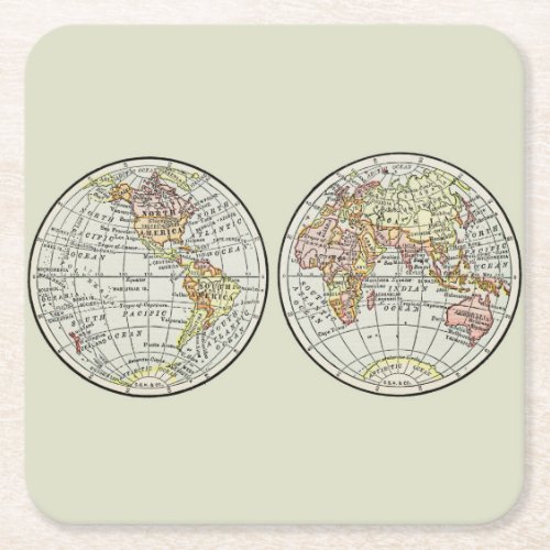 Travel Globe Map Earth 1916 World Atlas  Square Paper Coaster