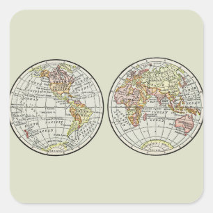 Travel Globe Map Earth 1916 World Atlas  Square Sticker